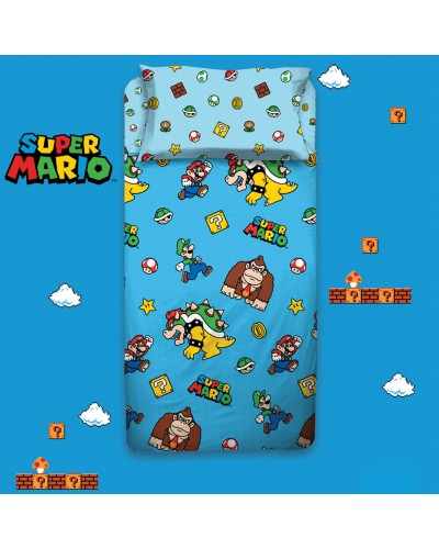 Completo letto lenzuola in cotone Super Mario Hermet